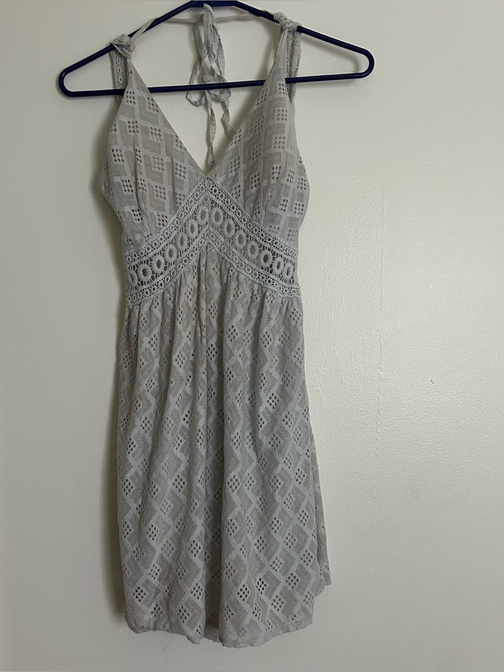 Grey/Blue Lace Halter Backless Dress